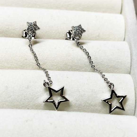 Star Dangle Earrings in Sterling Silver Dangle Earrings Dainty Drop Earrings - Picture 3 of 7